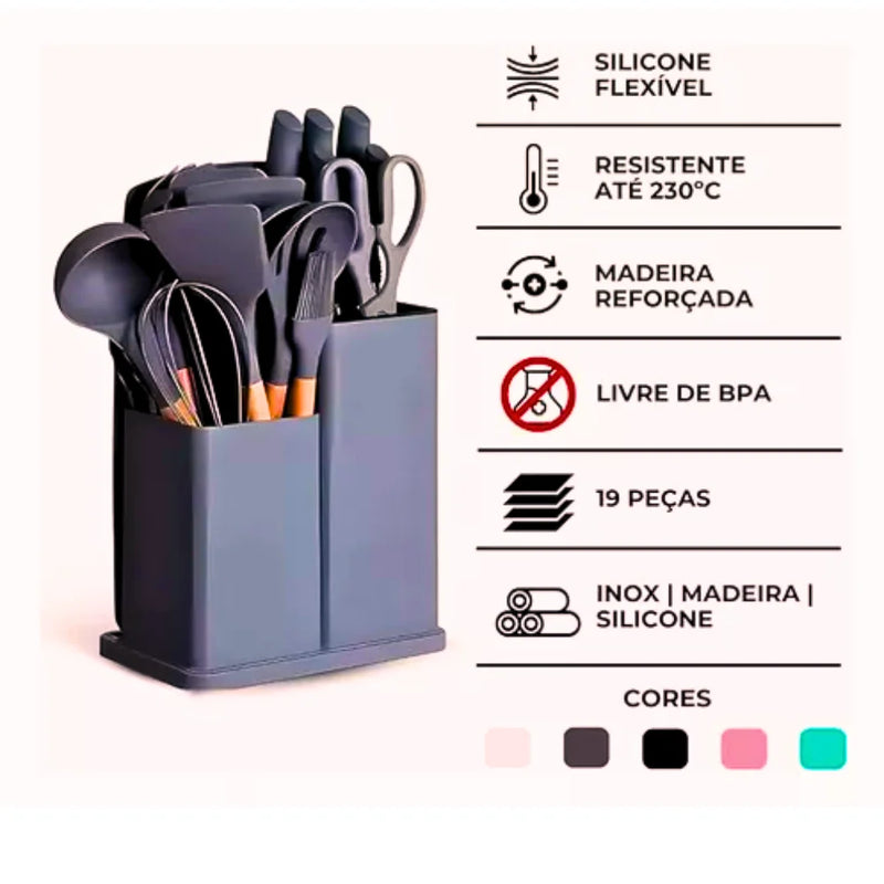 Kit Completo com 19 Utensílios Essenciais de Cozinha-Ferramentas de Alta Qualidade para Facilitar o Seu Dia a Dia