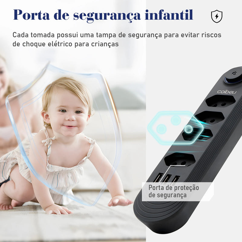 110-220V 10A 2M 2500W USB Tomada Extensão Elétrica Extensão Elétrica Brasil Plugue Água Plugue Eudy USB