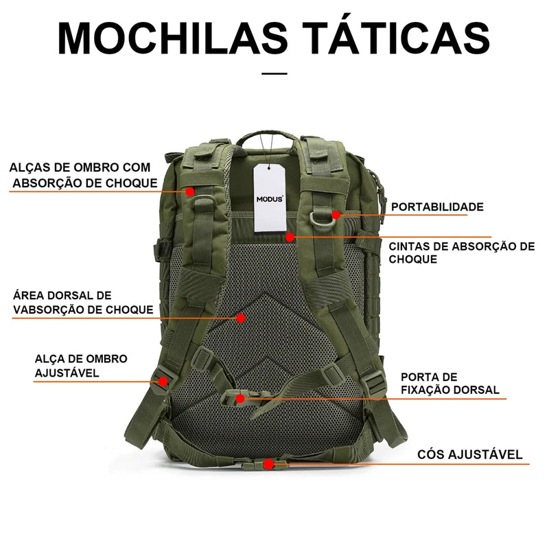 Mochila tática militar, à prova d'água, 50L, esportiva, camping, caminhadas, trekking, pesca, caça, assalto