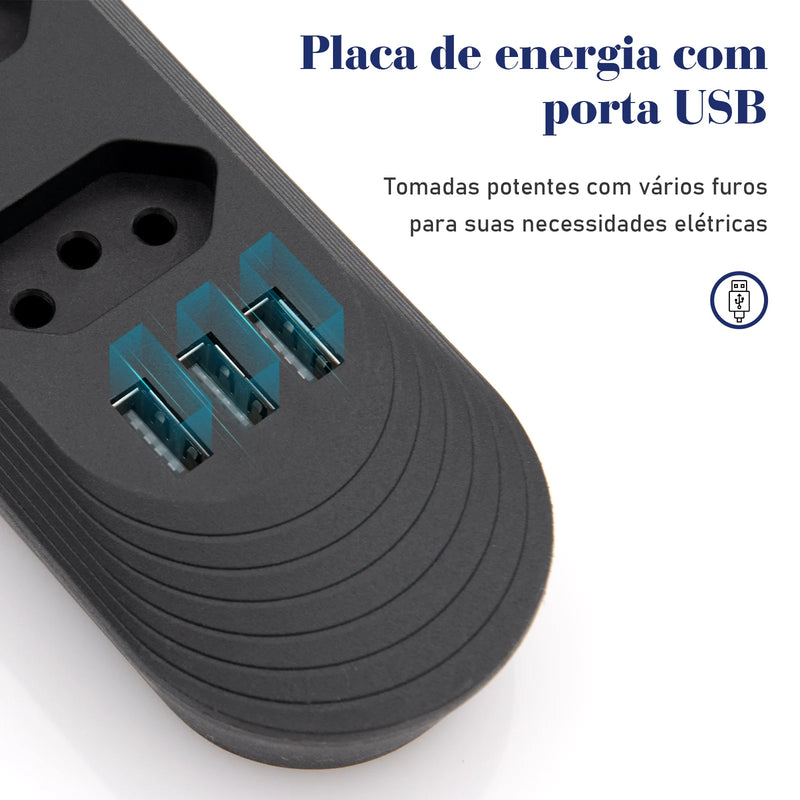 110-220V 10A 2M 2500W USB Tomada Extensão Elétrica Extensão Elétrica Brasil Plugue Água Plugue Eudy USB