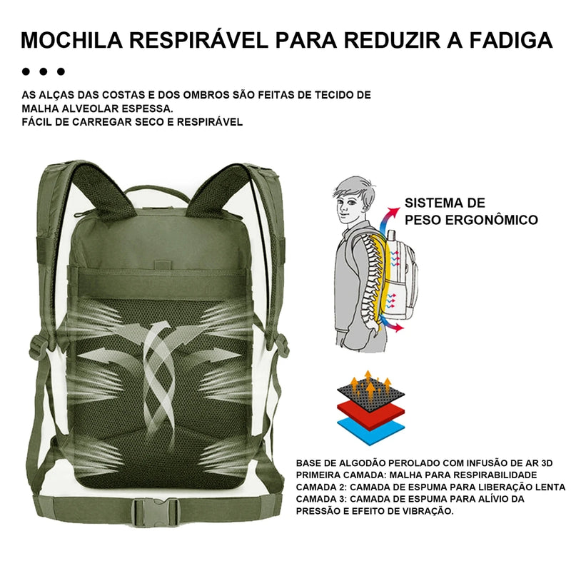 Mochila tática militar, à prova d'água, 50L, esportiva, camping, caminhadas, trekking, pesca, caça, assalto