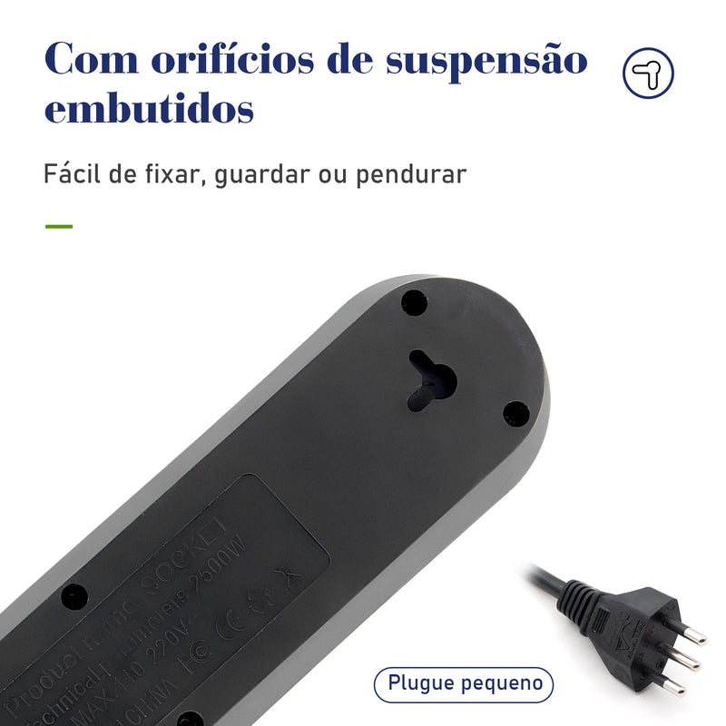 110-220V 10A 2M 2500W USB Tomada Extensão Elétrica Extensão Elétrica Brasil Plugue Água Plugue Eudy USB